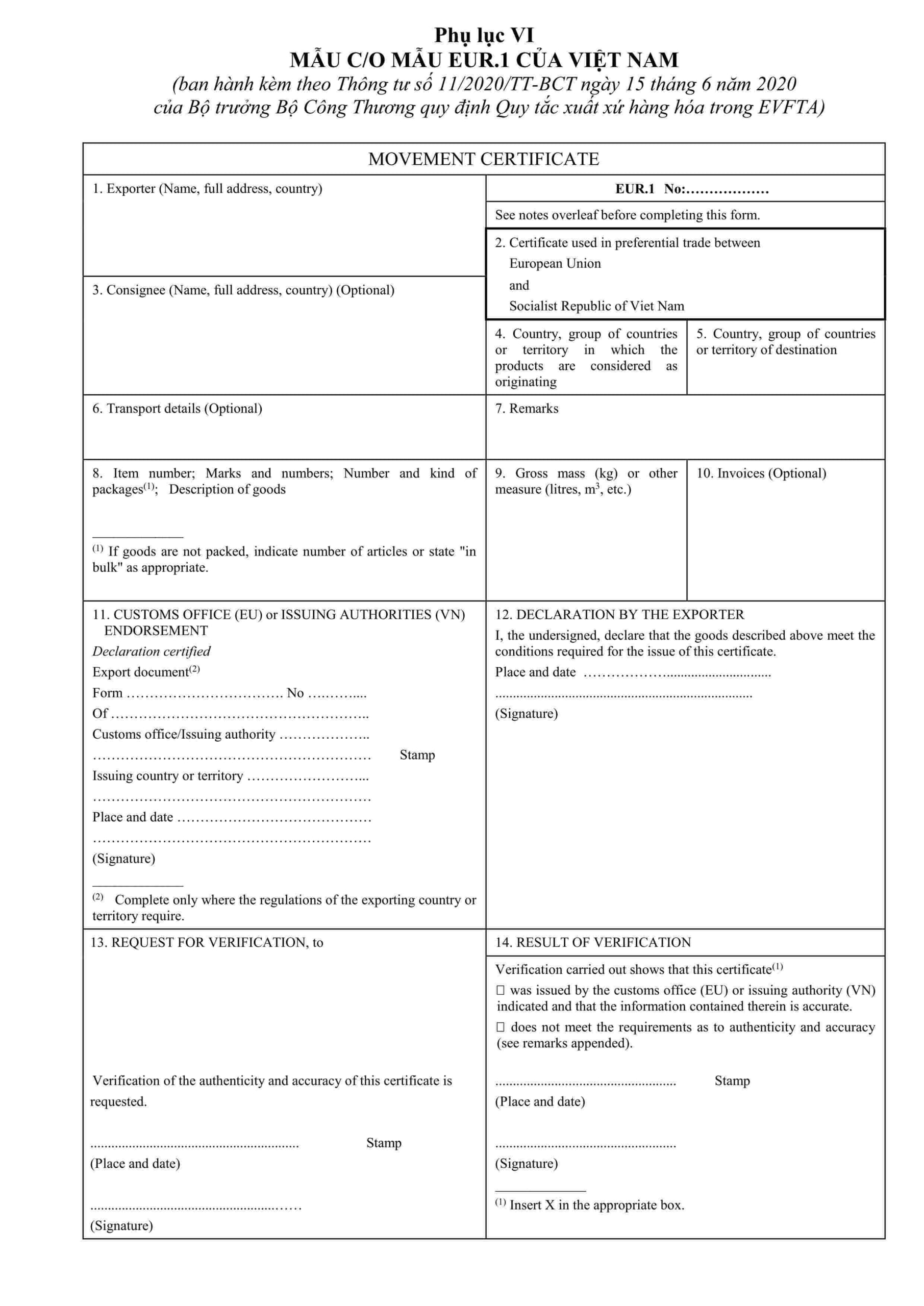 Procedure Of Issuing Preferential Certificates Of Origin C O Vietnam S C O Form Eur 1 Vietnam Things